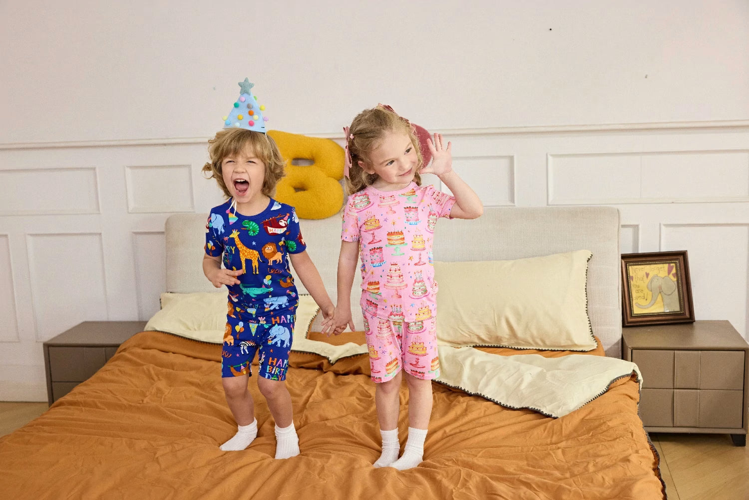 Kids wearing soft babeeReshinee bamboo pajamas at home