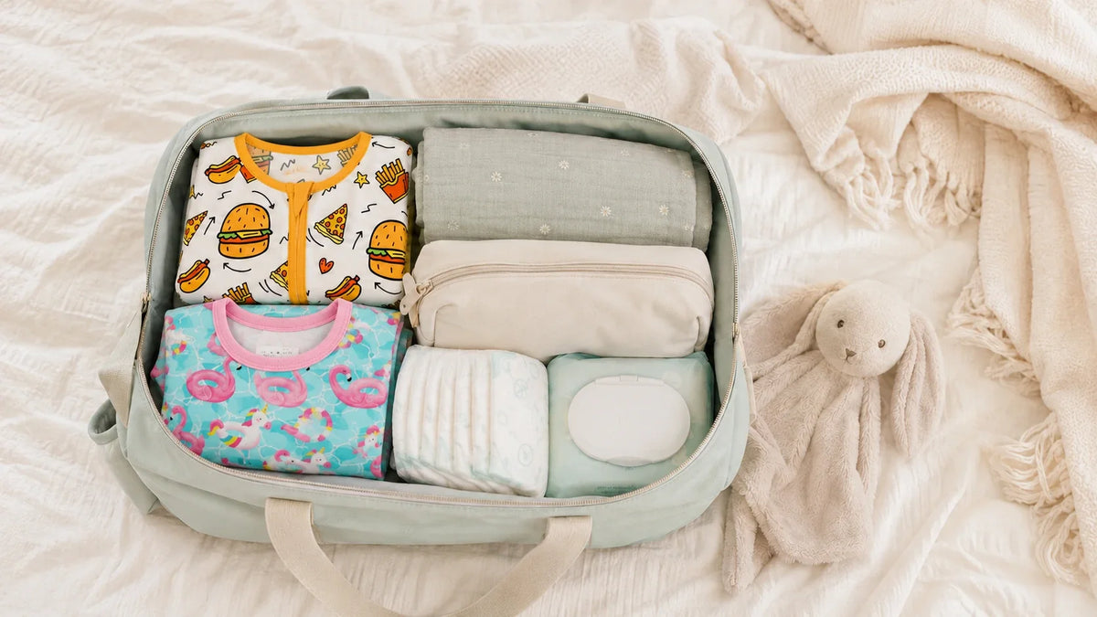 Daycare bag with soft clothes nap items and daycare essentials