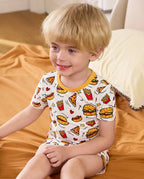 Burger &amp; Buddies Short Two-Piece Pajama Set, Burger Buddies bamboo short two piece pjs lifestyle 02