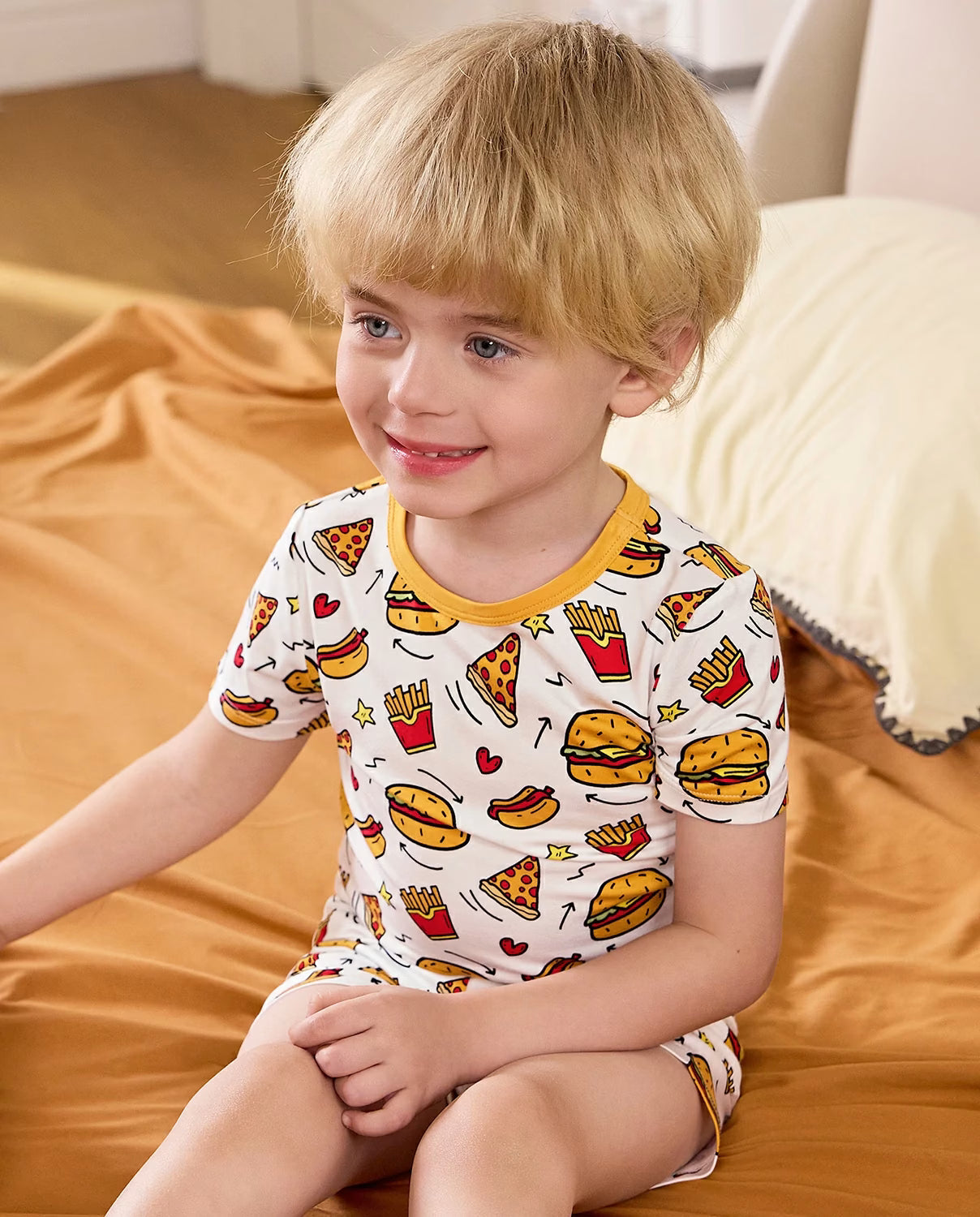 Burger &amp; Buddies Short Two-Piece Pajama Set, Burger Buddies bamboo short two piece pjs lifestyle 02