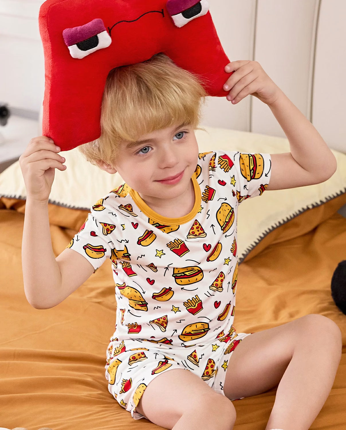 Burger &amp; Buddies Short Two-Piece Pajama Set, Burger Buddies bamboo short two piece pjs lifestyle 05
