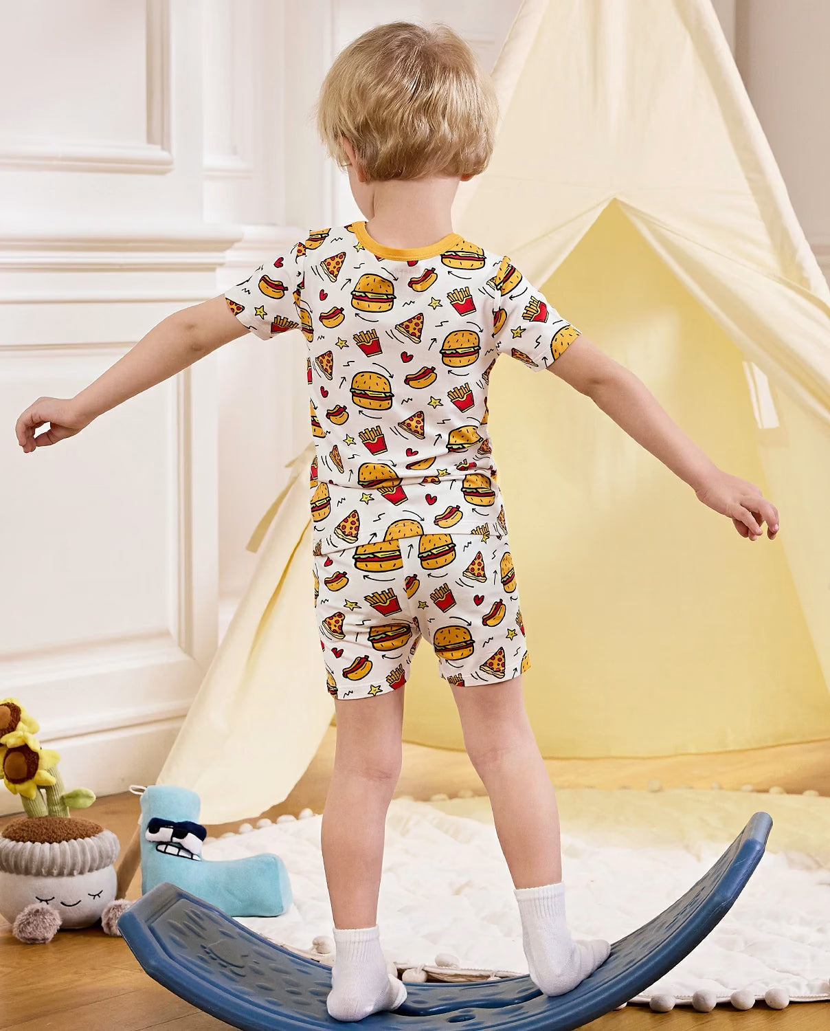 Burger &amp; Buddies Short Two-Piece Pajama Set, Burger Buddies bamboo short two piece pjs lifestyle 06
