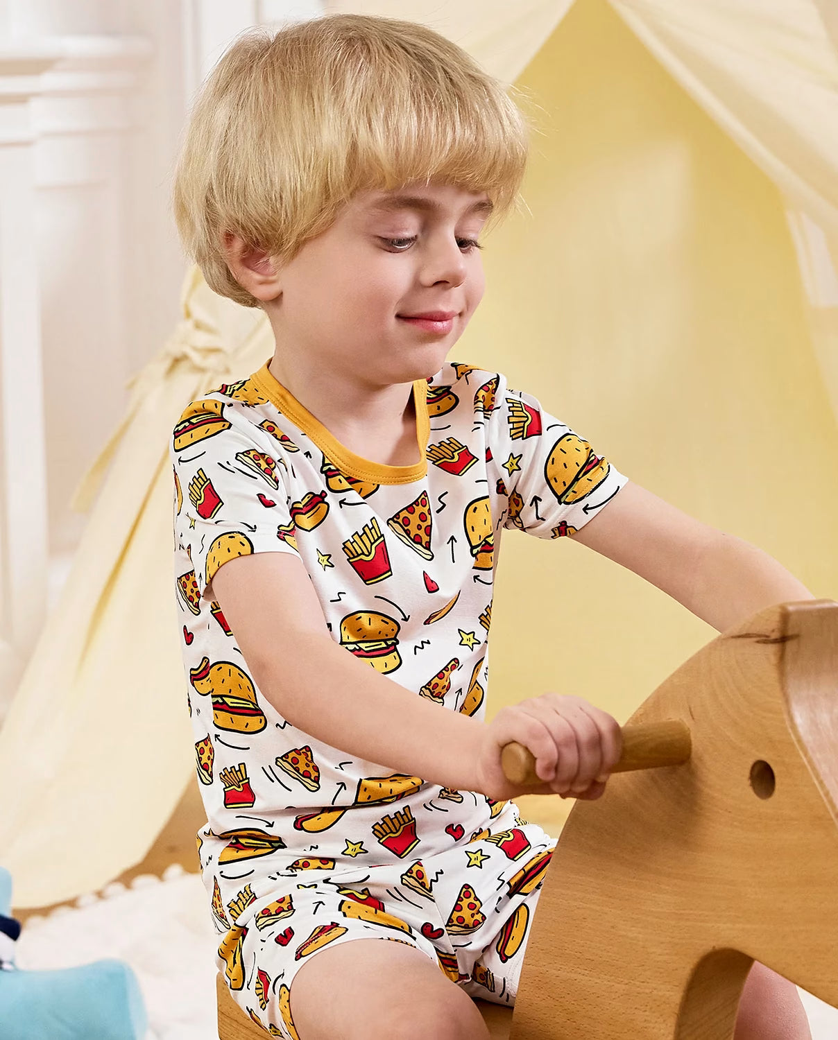 Burger &amp; Buddies Short Two-Piece Pajama Set, Burger Buddies bamboo short two piece pjs lifestyle 07