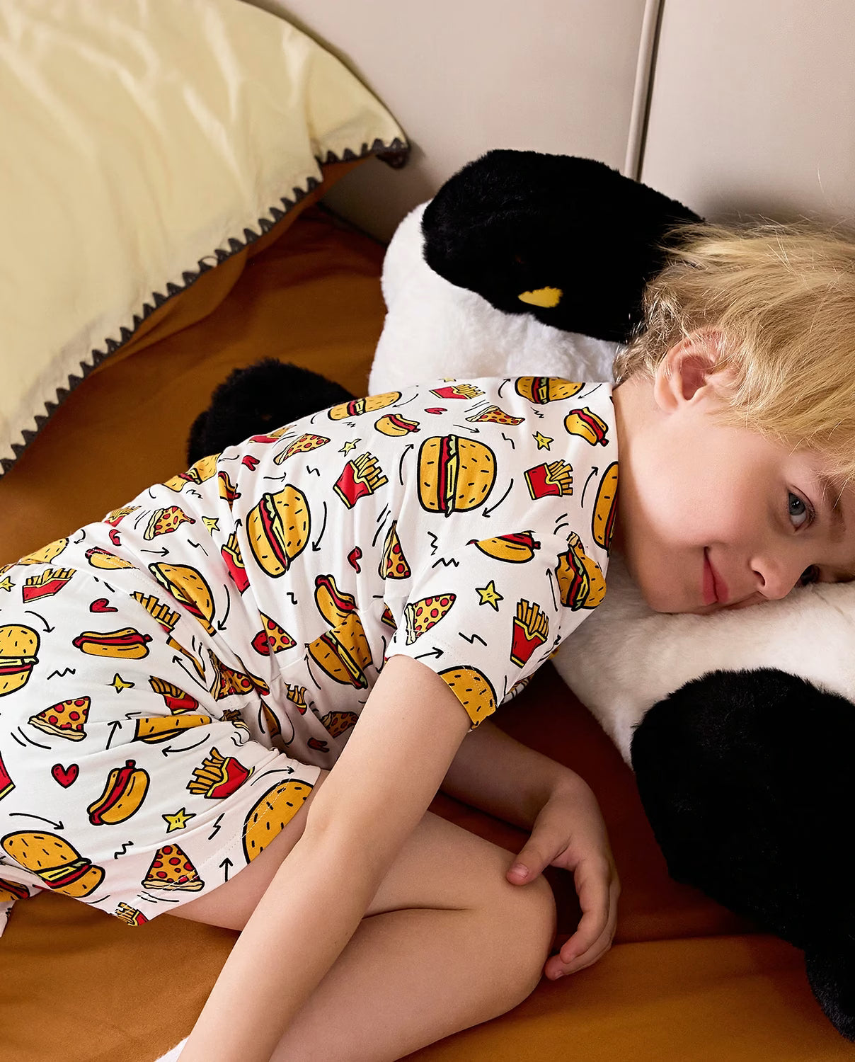 Burger &amp; Buddies Short Two-Piece Pajama Set, Burger Buddies bamboo short two piece pjs lifestyle 08