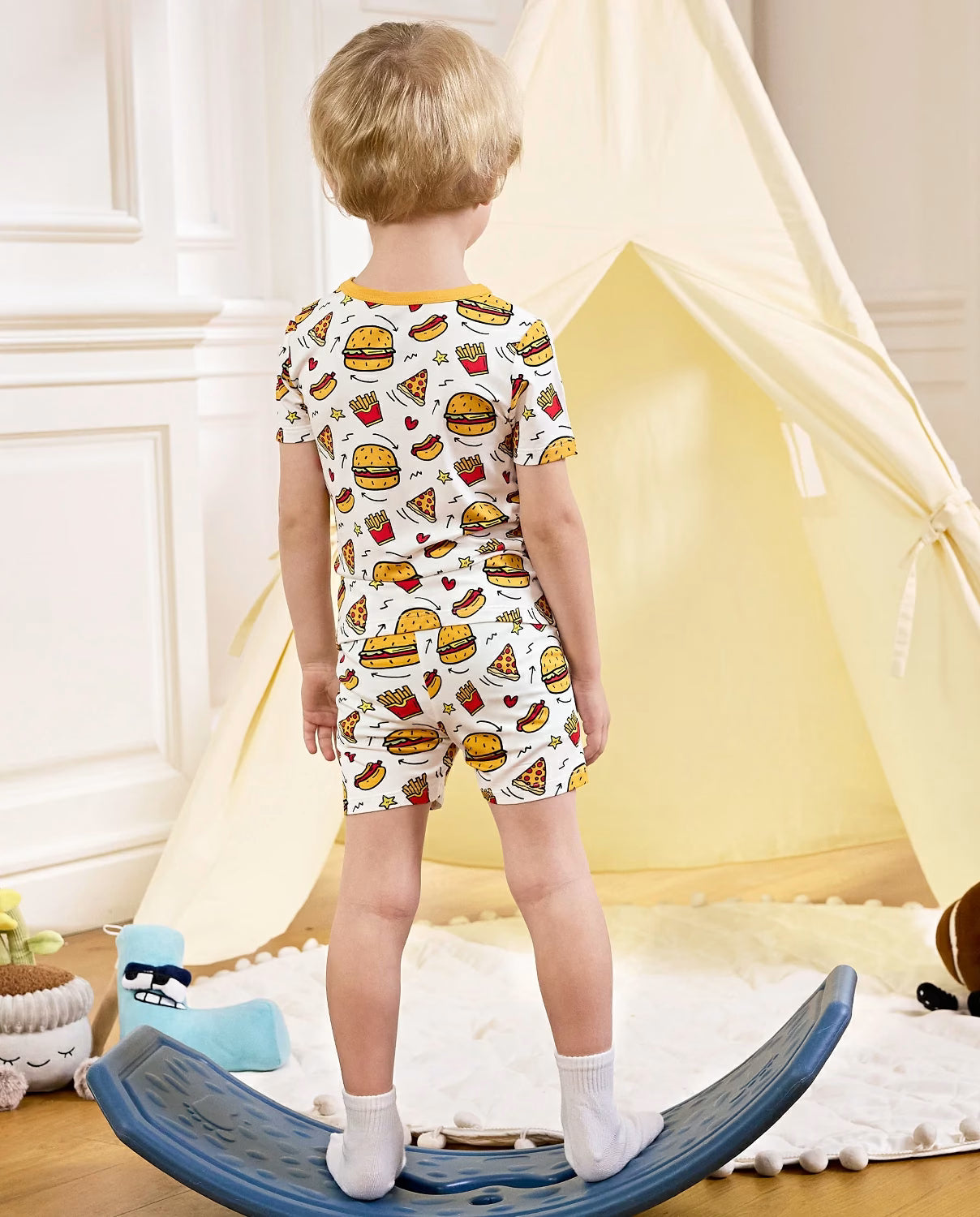 Burger &amp; Buddies Short Two-Piece Pajama Set, Burger Buddies bamboo short two piece pjs lifestyle 10
