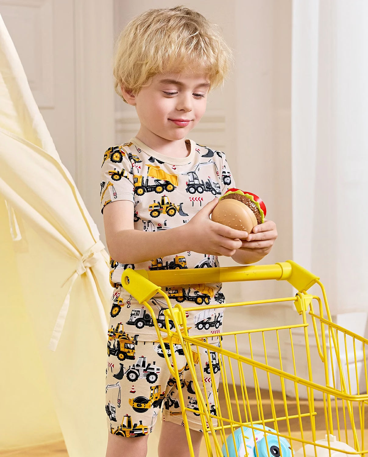 Digger Delights Short Two-Piece Pajama Set, Digger Delights bamboo short two piece pjs lifestyle 03