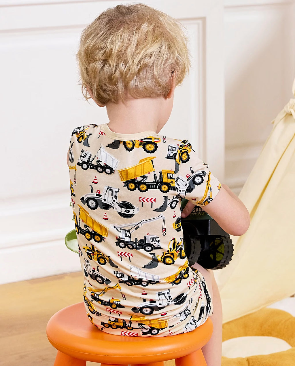 Digger Delights Short Two-Piece Pajama Set, Digger Delights bamboo short two piece pjs lifestyle 04