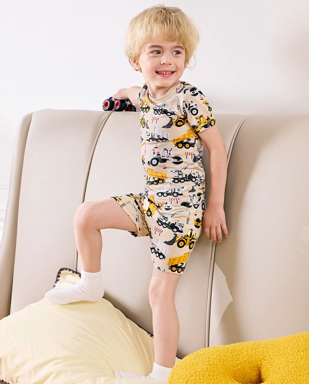 Digger Delights Short Two-Piece Pajama Set, Digger Delights bamboo short two piece pjs lifestyle 05