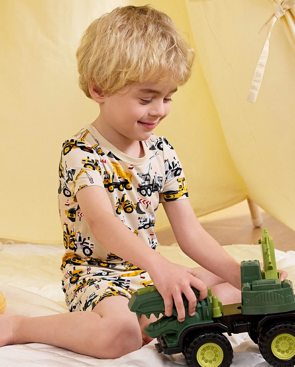 Digger Delights Short Two-Piece Pajama Set, Digger Delights bamboo short two piece pjs lifestyle 06
