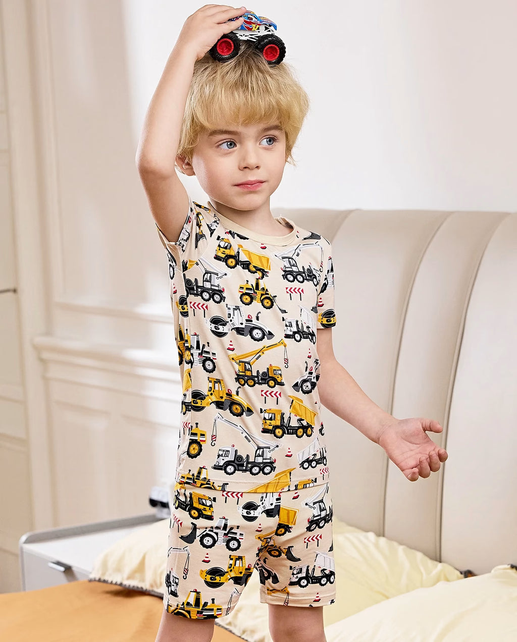 Digger Delights Short Two-Piece Pajama Set, Digger Delights bamboo short two piece pjs lifestyle 07