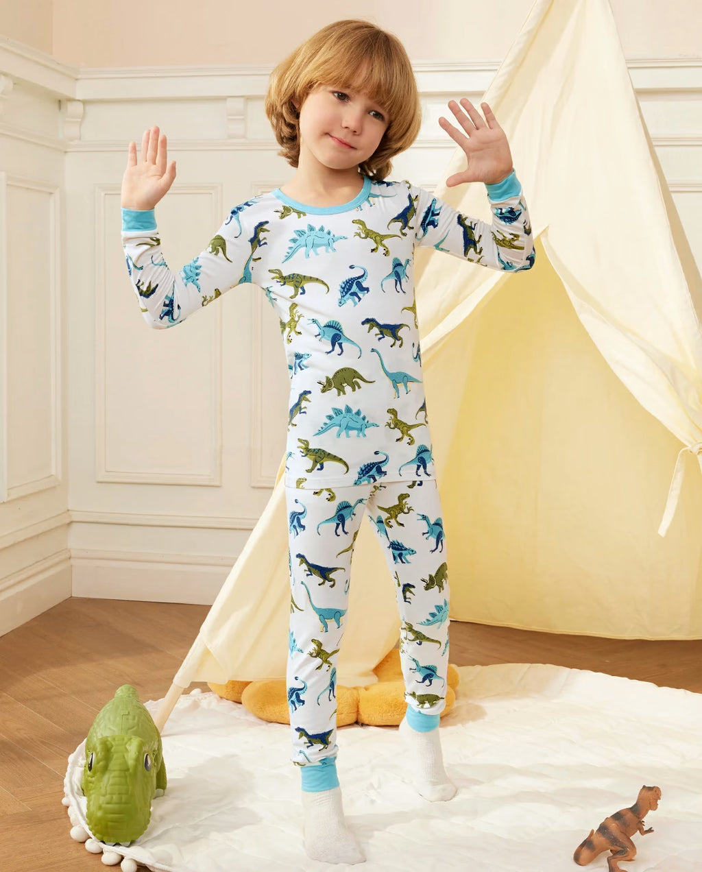 Dino Dreams Long Two-Piece Pajama Set, lifestyle view 2