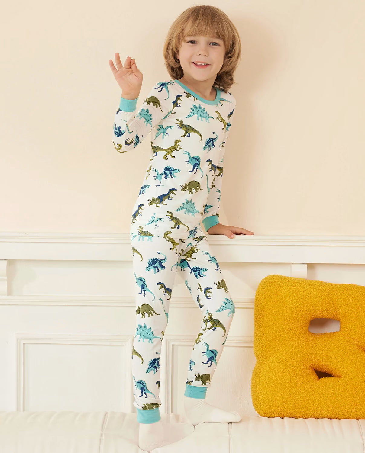 Dino Dreams Long Two-Piece Pajama Set, lifestyle view 8
