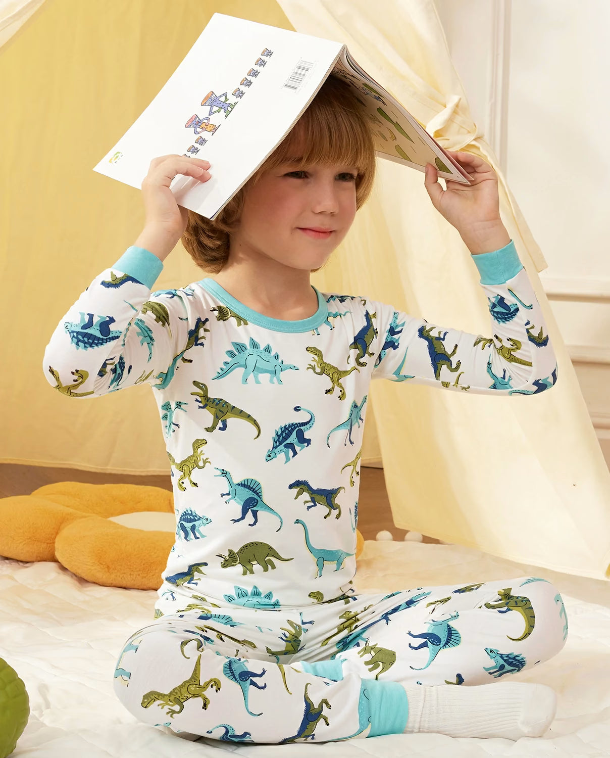 Dino Dreams Long Two-Piece Pajama Set, lifestyle view 9
