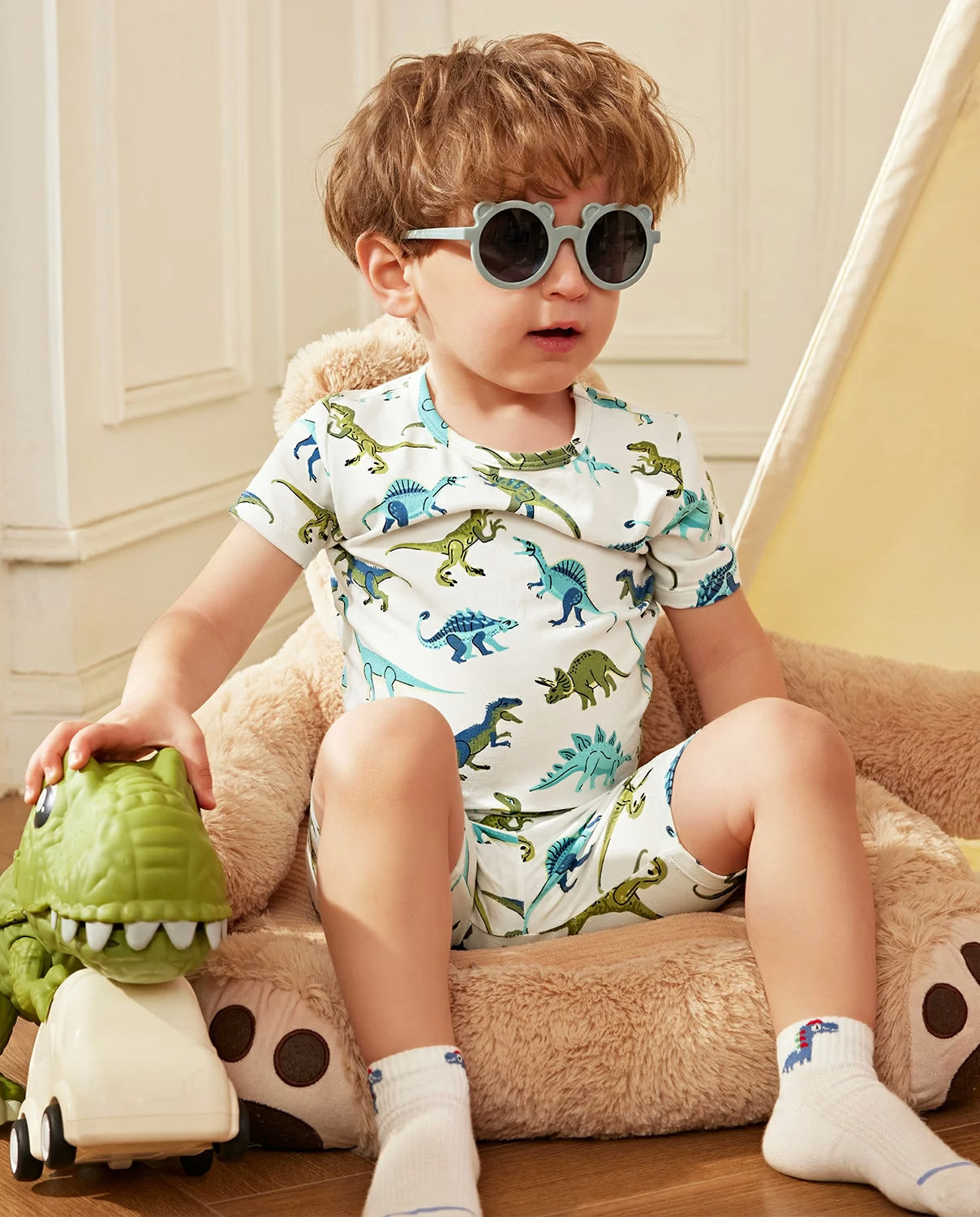 Dino Dreams Short Two-Piece Pajama Set, lifestyle view 11
