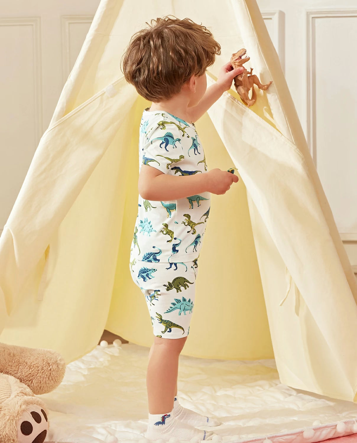 Dino Dreams Short Two-Piece Pajama Set, lifestyle view 8
