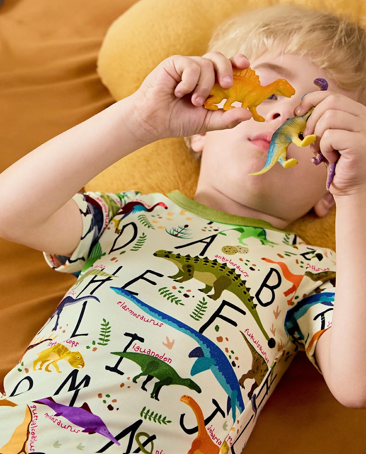Dino Handbook Short Two-Piece Pajama Set, Dino Handbook bamboo short two piece pjs lifestyle 01