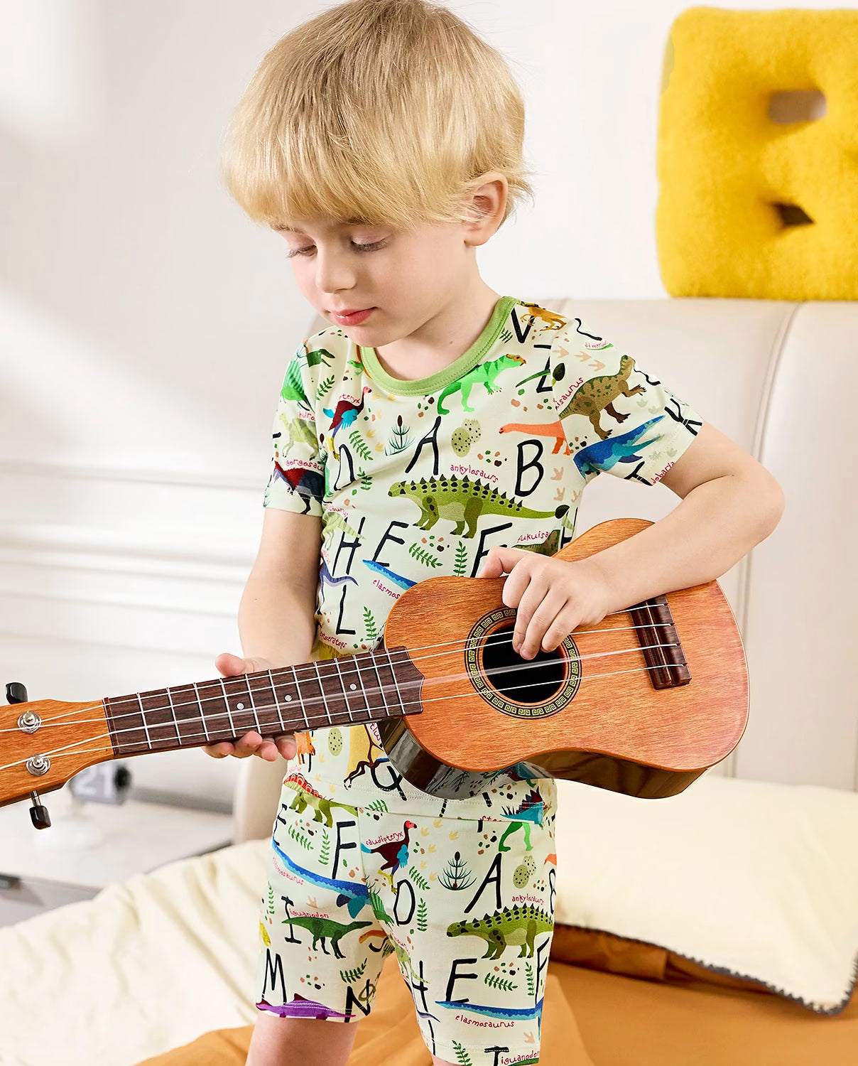 Dino Handbook Short Two-Piece Pajama Set, Dino Handbook bamboo short two piece pjs lifestyle 03
