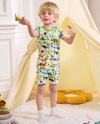 Dino Handbook Short Two-Piece Pajama Set, Dino Handbook bamboo short two piece pjs lifestyle 04