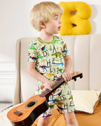 Dino Handbook Short Two-Piece Pajama Set, Dino Handbook bamboo short two piece pjs lifestyle 06