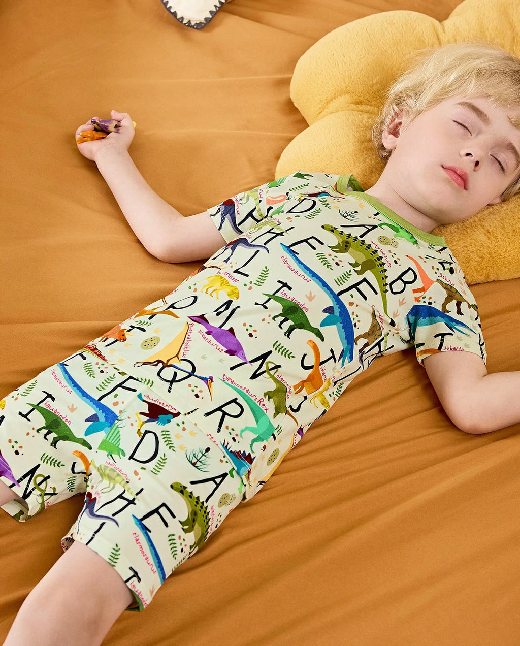 Dino Handbook Short Two-Piece Pajama Set, Dino Handbook bamboo short two piece pjs lifestyle 07