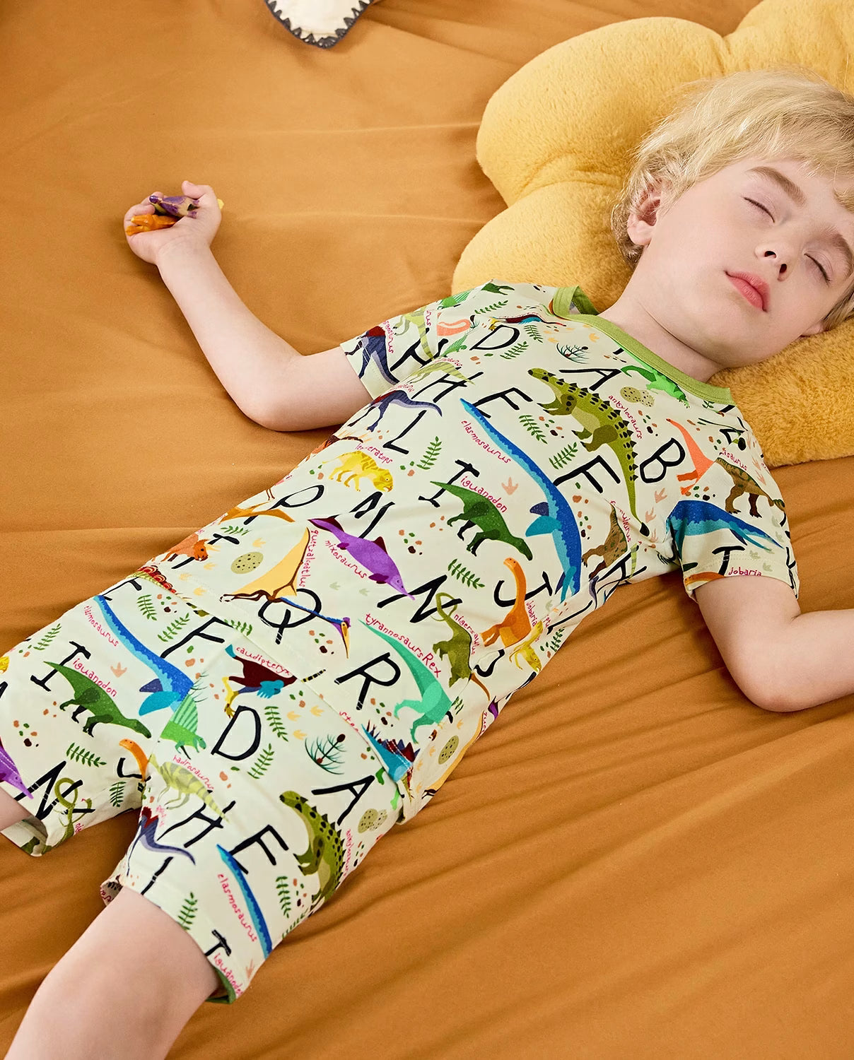 Dino Handbook Short Two-Piece Pajama Set, Dino Handbook bamboo short two piece pjs lifestyle 07