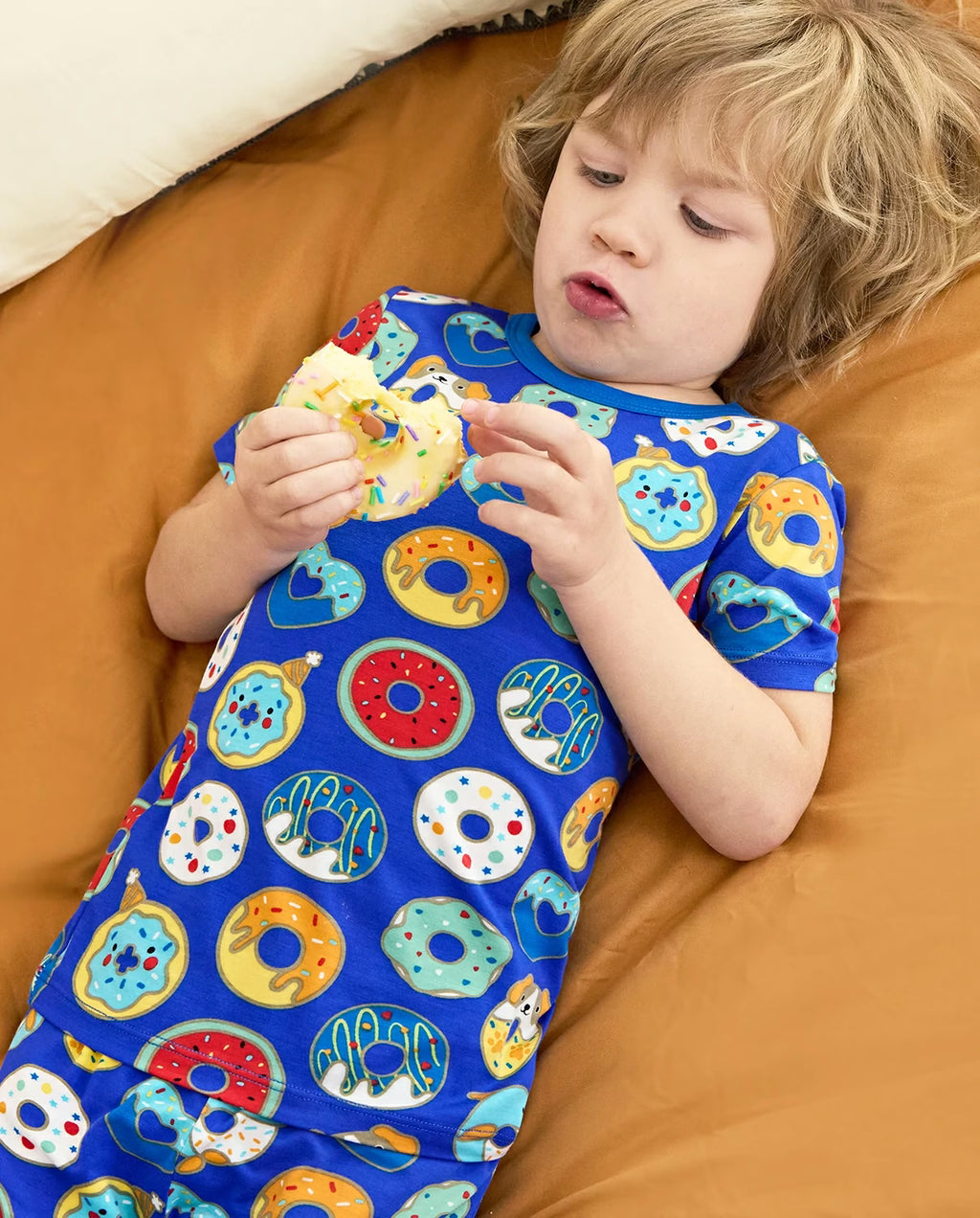 Donut Party Short Two-Piece Pajama Set, Donut Party bamboo long two piece pjs lifestyle 01