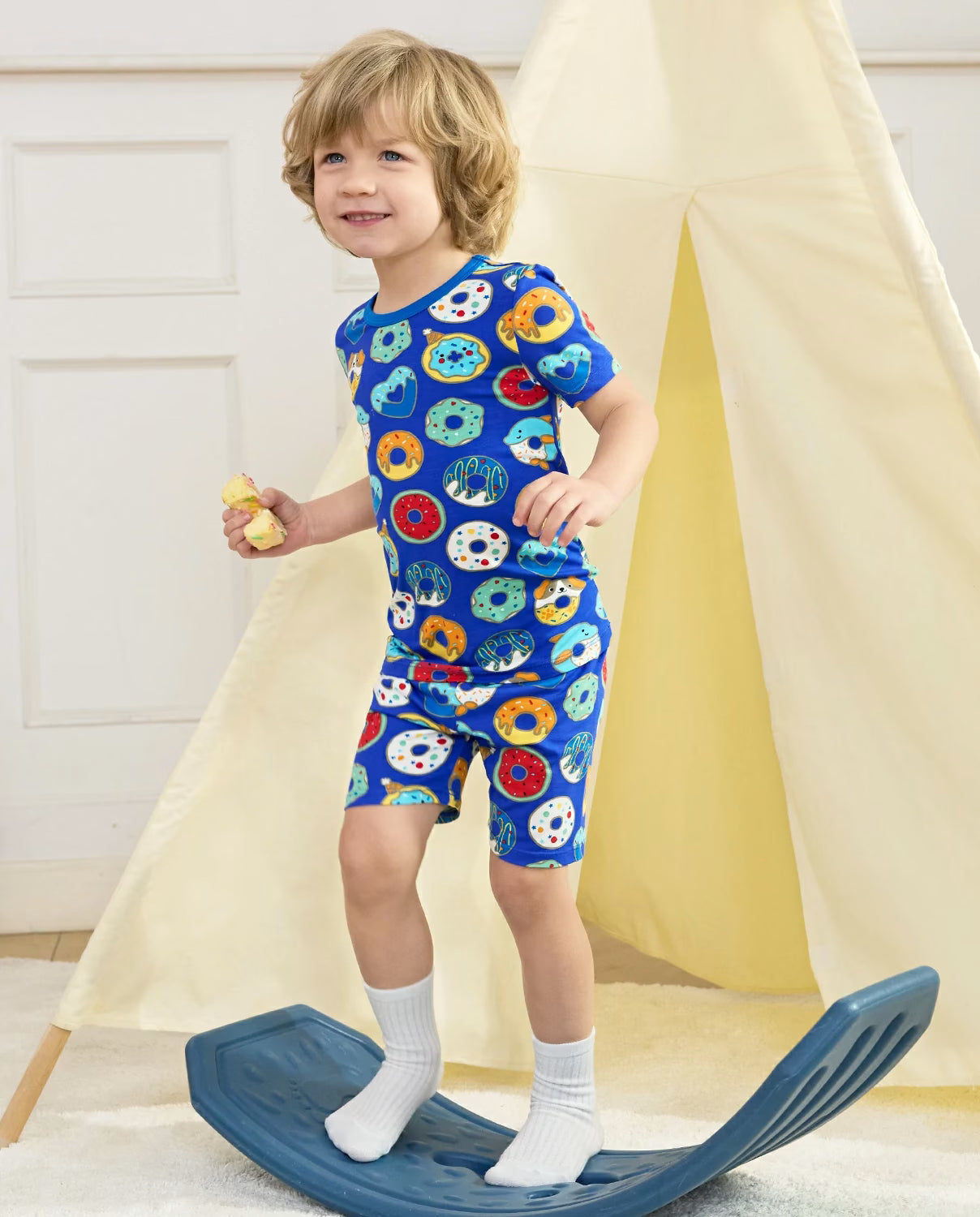 Donut Party Short Two-Piece Pajama Set, Donut Party bamboo long two piece pjs lifestyle 05