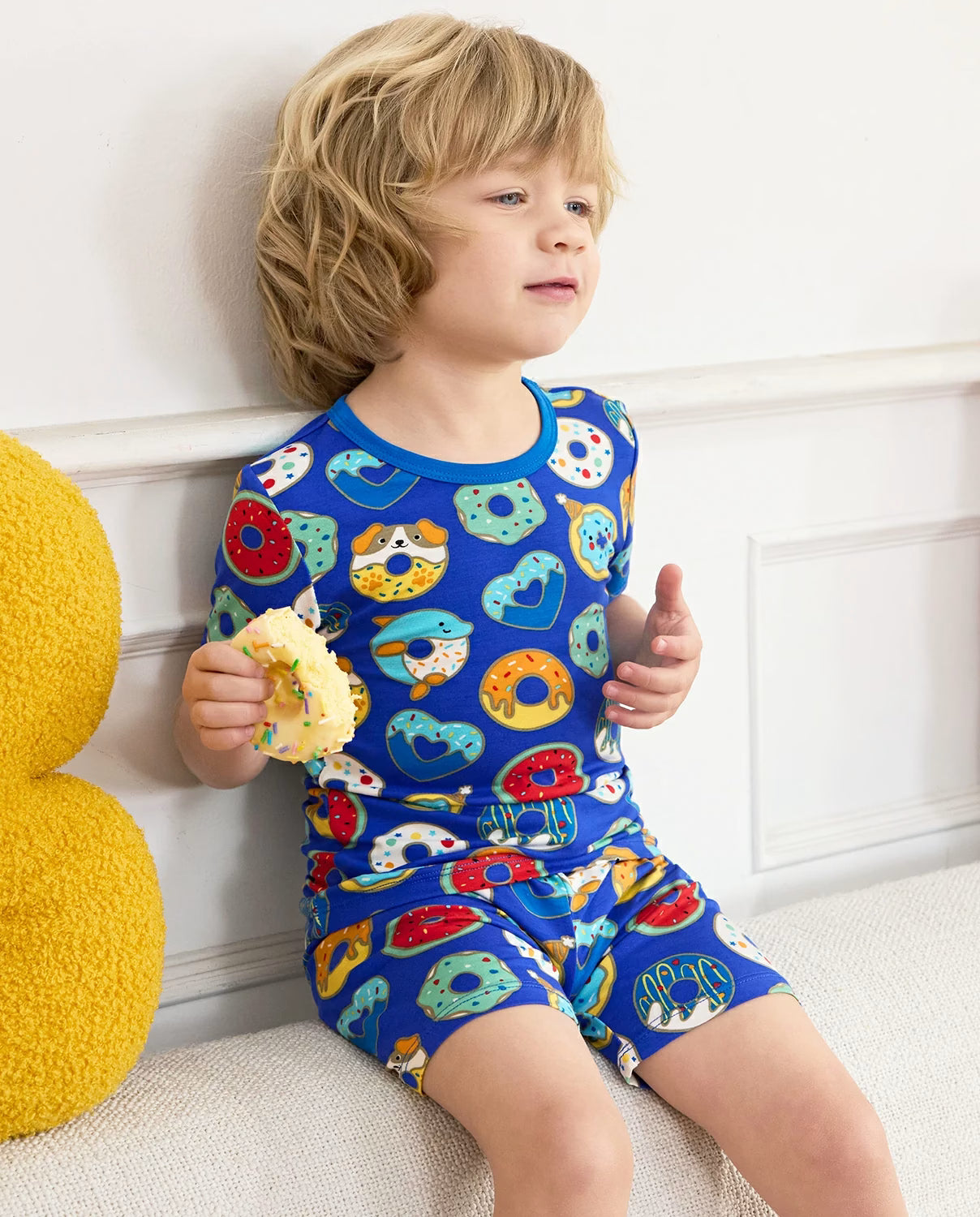 Donut Party Short Two-Piece Pajama Set, Donut Party bamboo long two piece pjs lifestyle 06