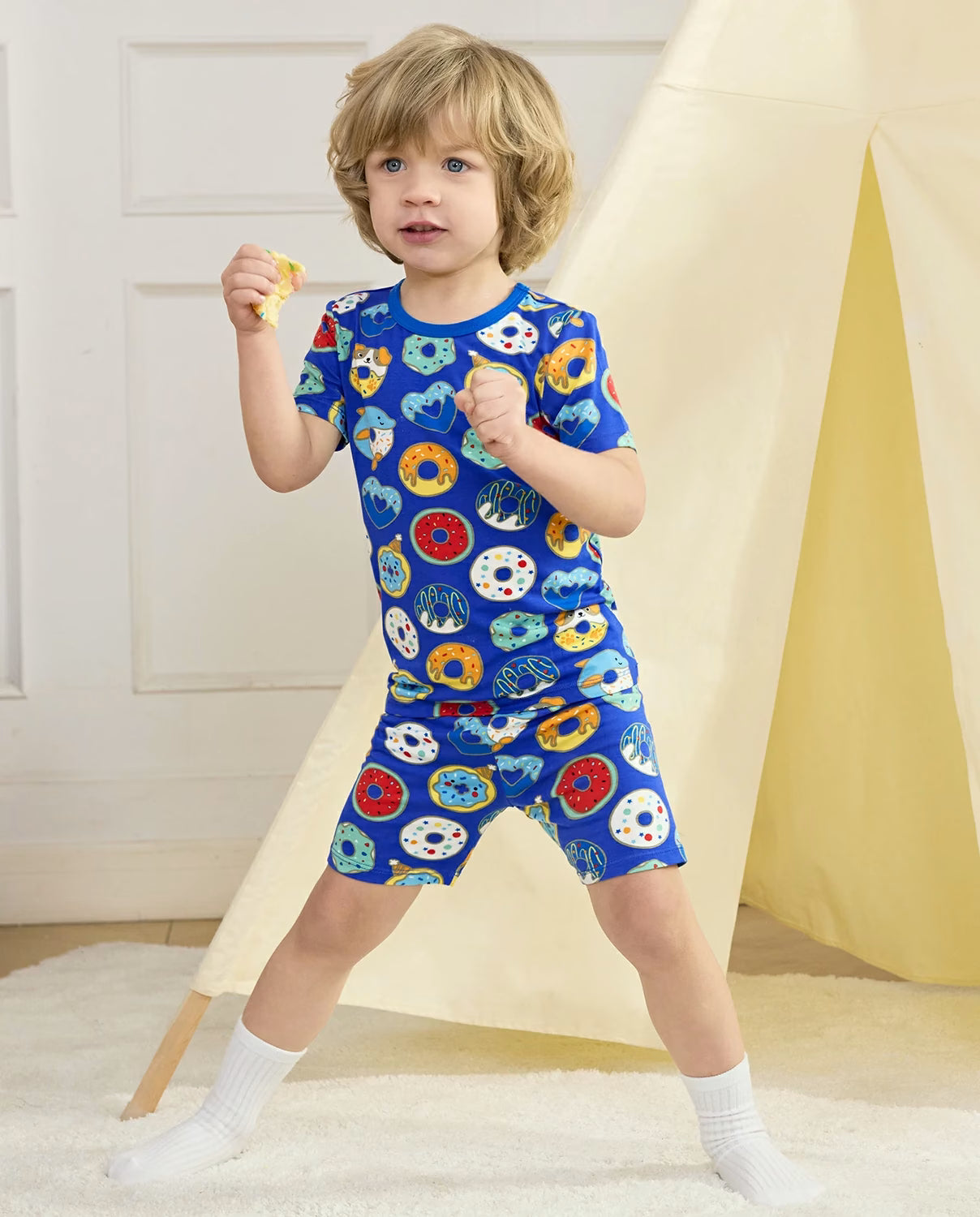 Donut Party Short Two-Piece Pajama Set, Donut Party bamboo long two piece pjs lifestyle 10