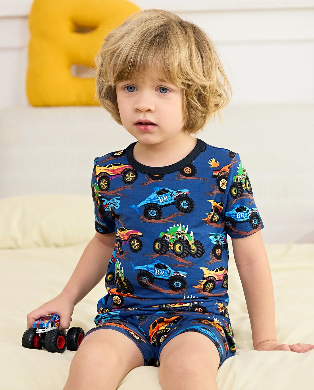 Monster Drive Short Two-Piece Pajama Set, Monster Drive bamboo long two piece pjs lifestyle 01