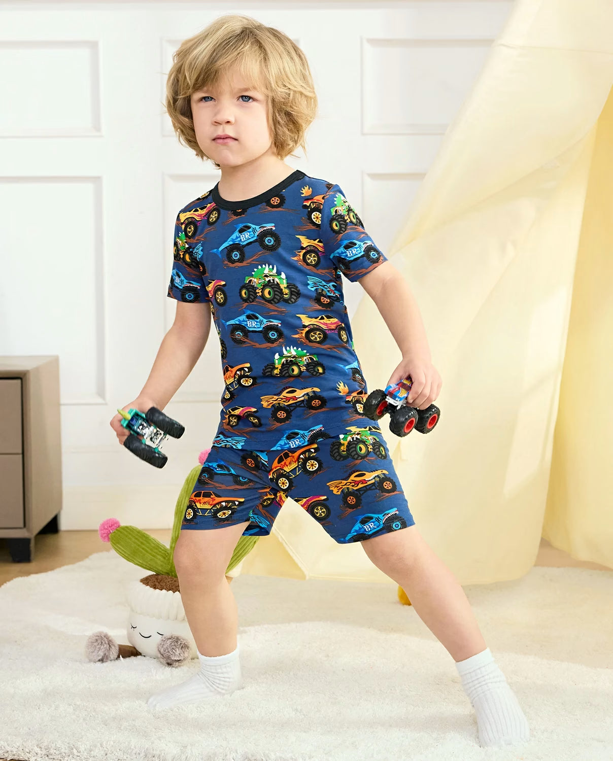 Monster Drive Short Two-Piece Pajama Set, Monster Drive bamboo long two piece pjs lifestyle 02