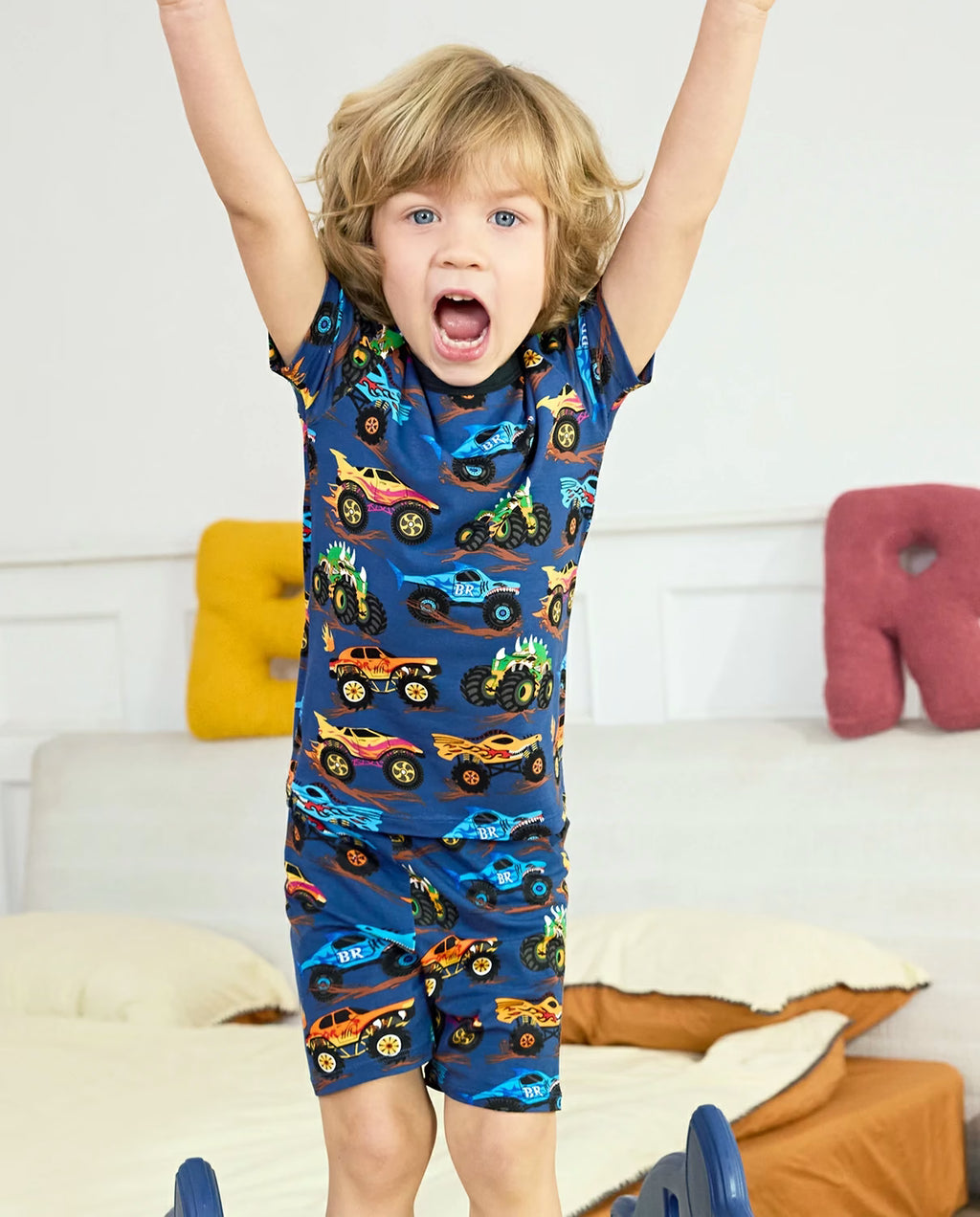 Monster Drive Short Two-Piece Pajama Set, Monster Drive bamboo long two piece pjs lifestyle 04