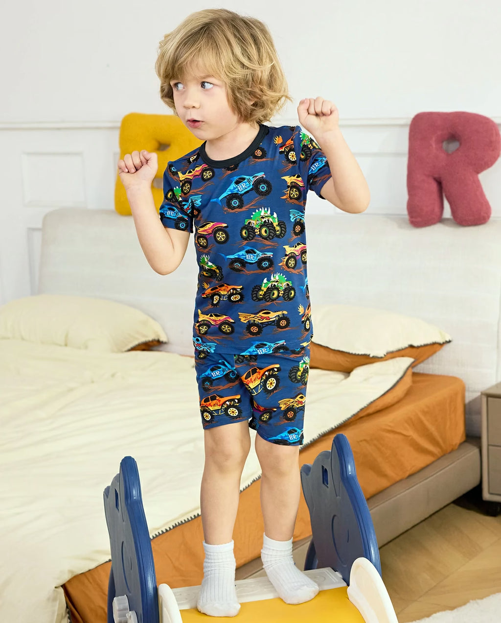 Monster Drive Short Two-Piece Pajama Set, Monster Drive bamboo long two piece pjs lifestyle 07
