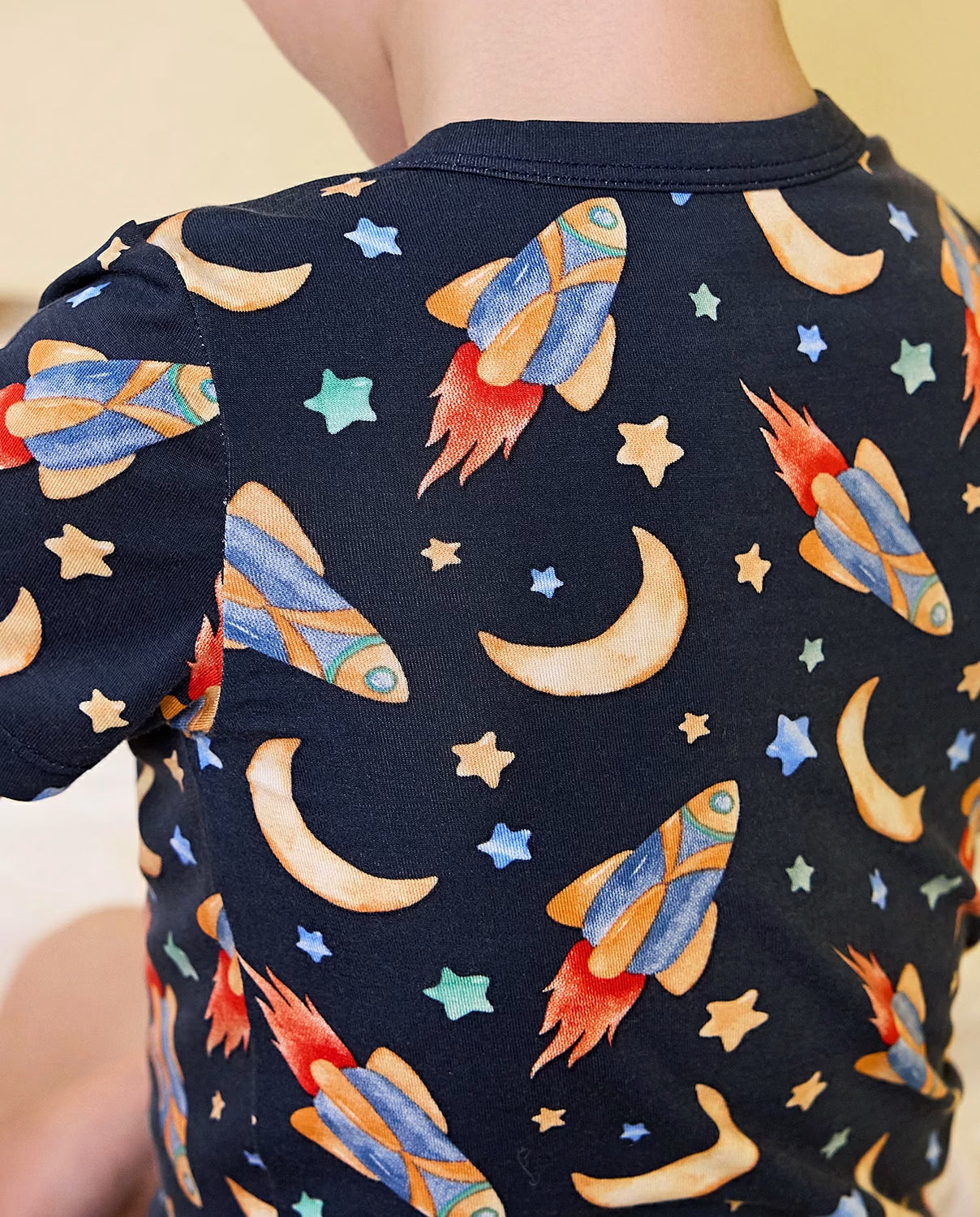 Moonlit Voyage Short Two-Piece Pajama Set, Moonlit Voyage bamboo short two piece pjs lifestyle 01