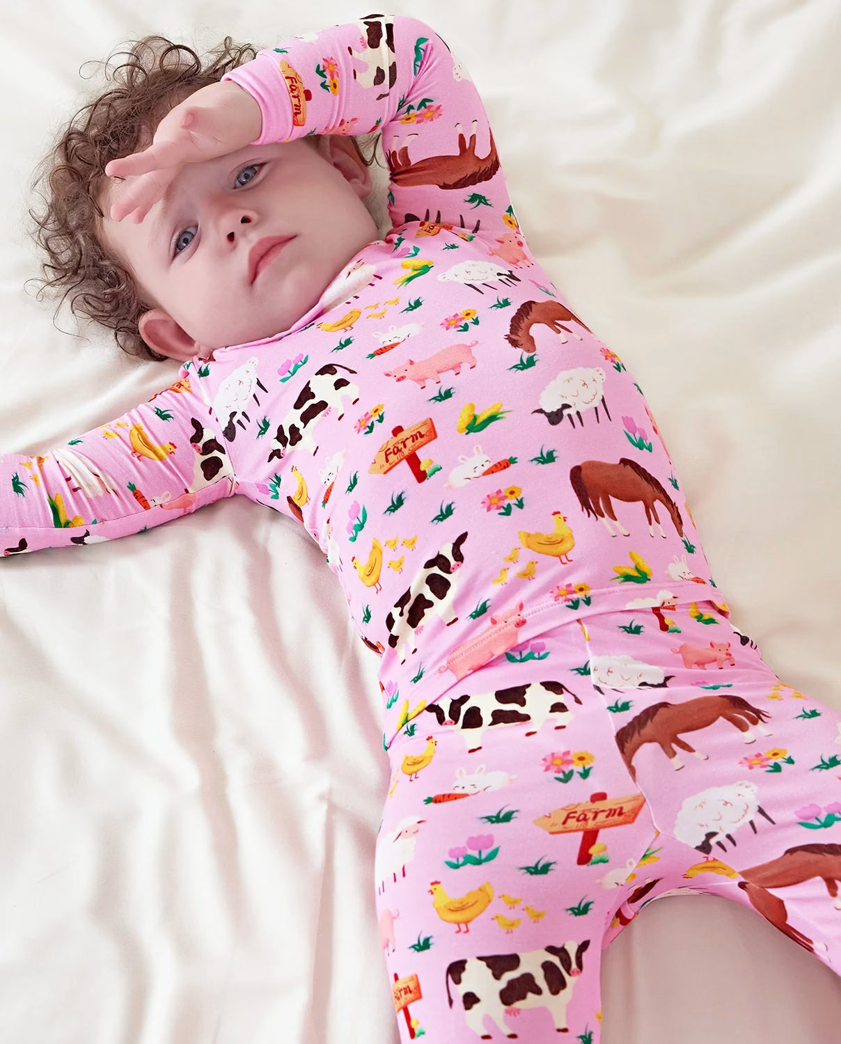 Pink Barnyard Long Two-Piece Pajama Set, Pink Barnyard bamboo long two piece pjs lifestyle 01