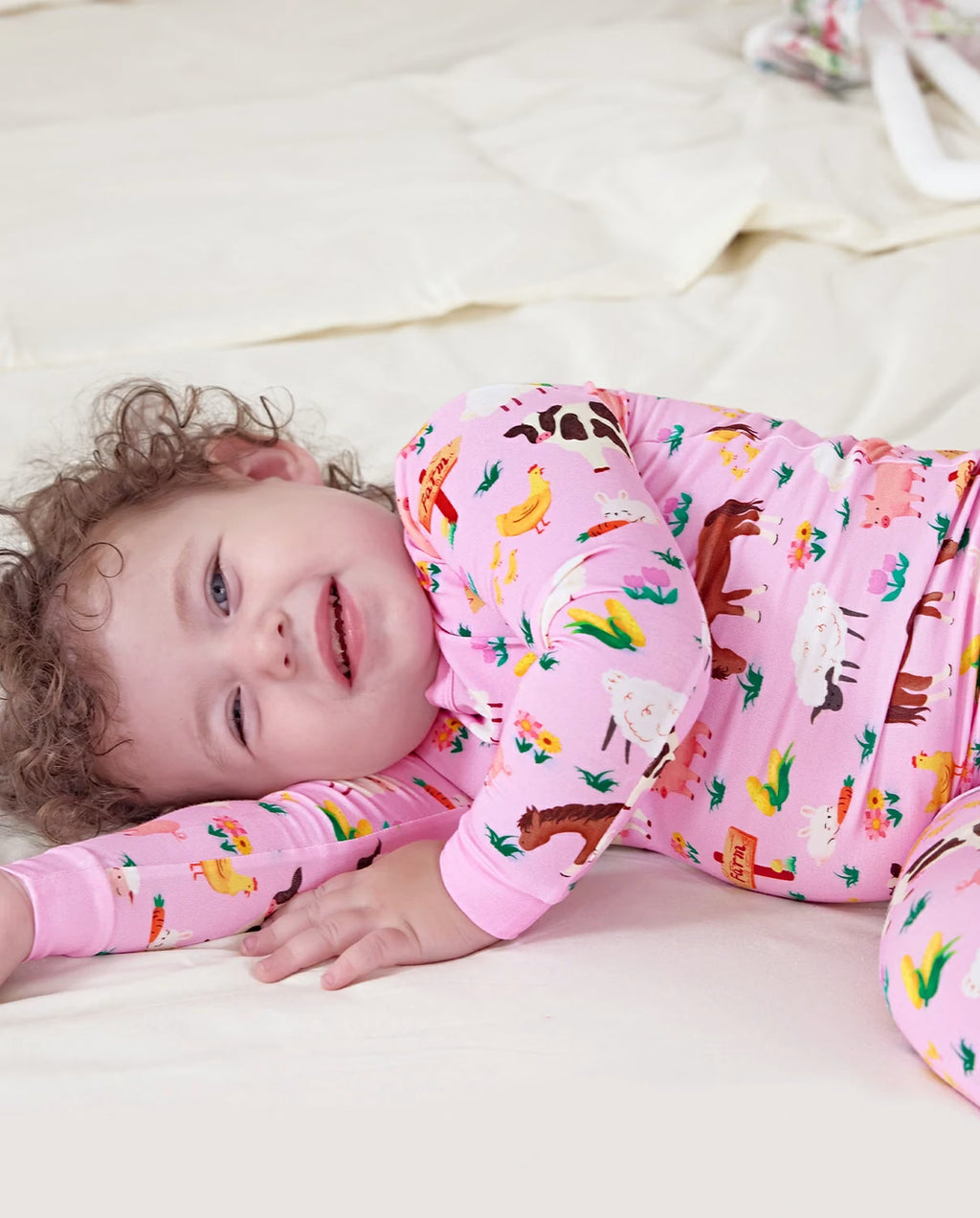 Pink Barnyard Long Two-Piece Pajama Set, Pink Barnyard bamboo long two piece pjs lifestyle 02