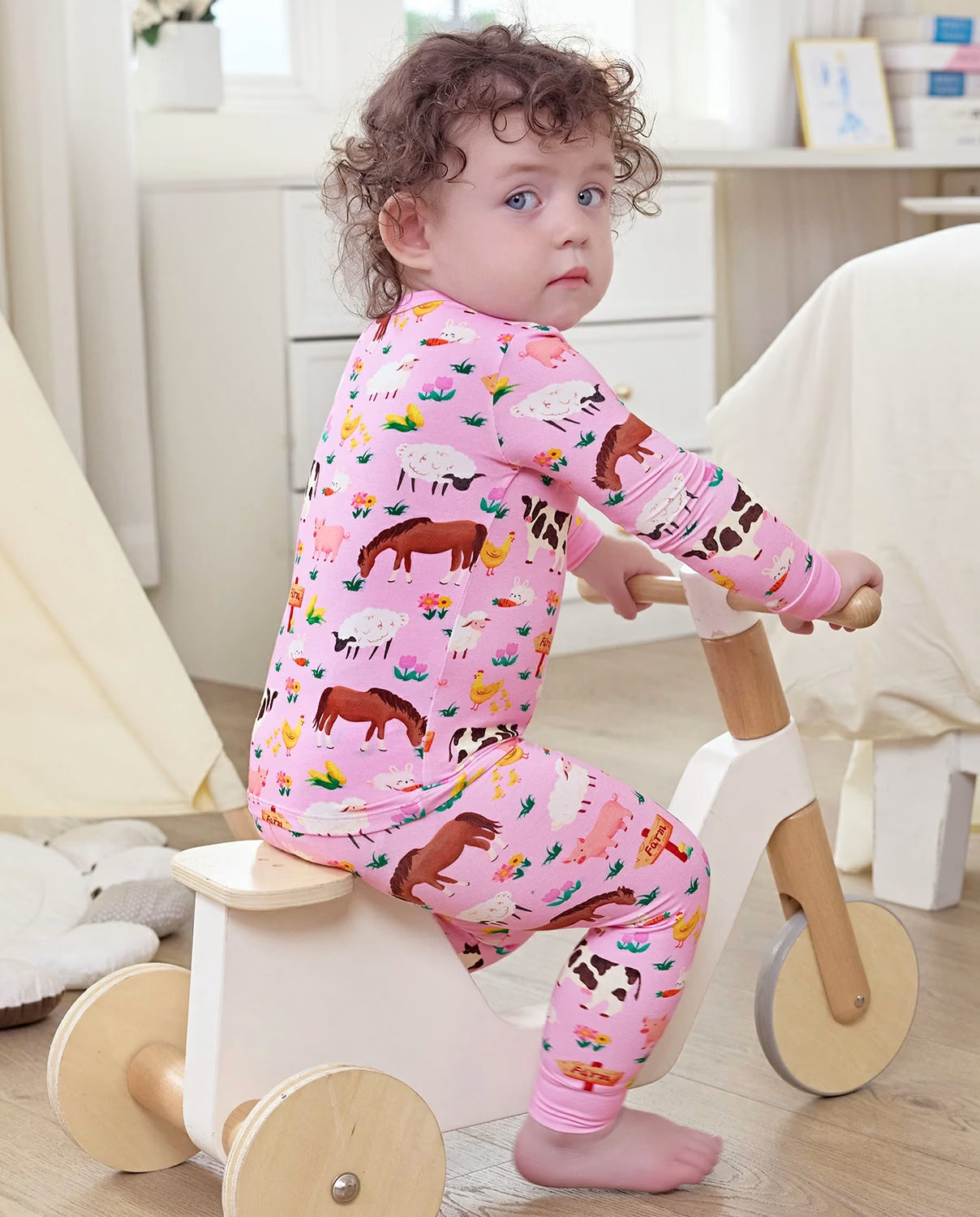 Pink Barnyard Long Two-Piece Pajama Set, Pink Barnyard bamboo long two piece pjs lifestyle 05