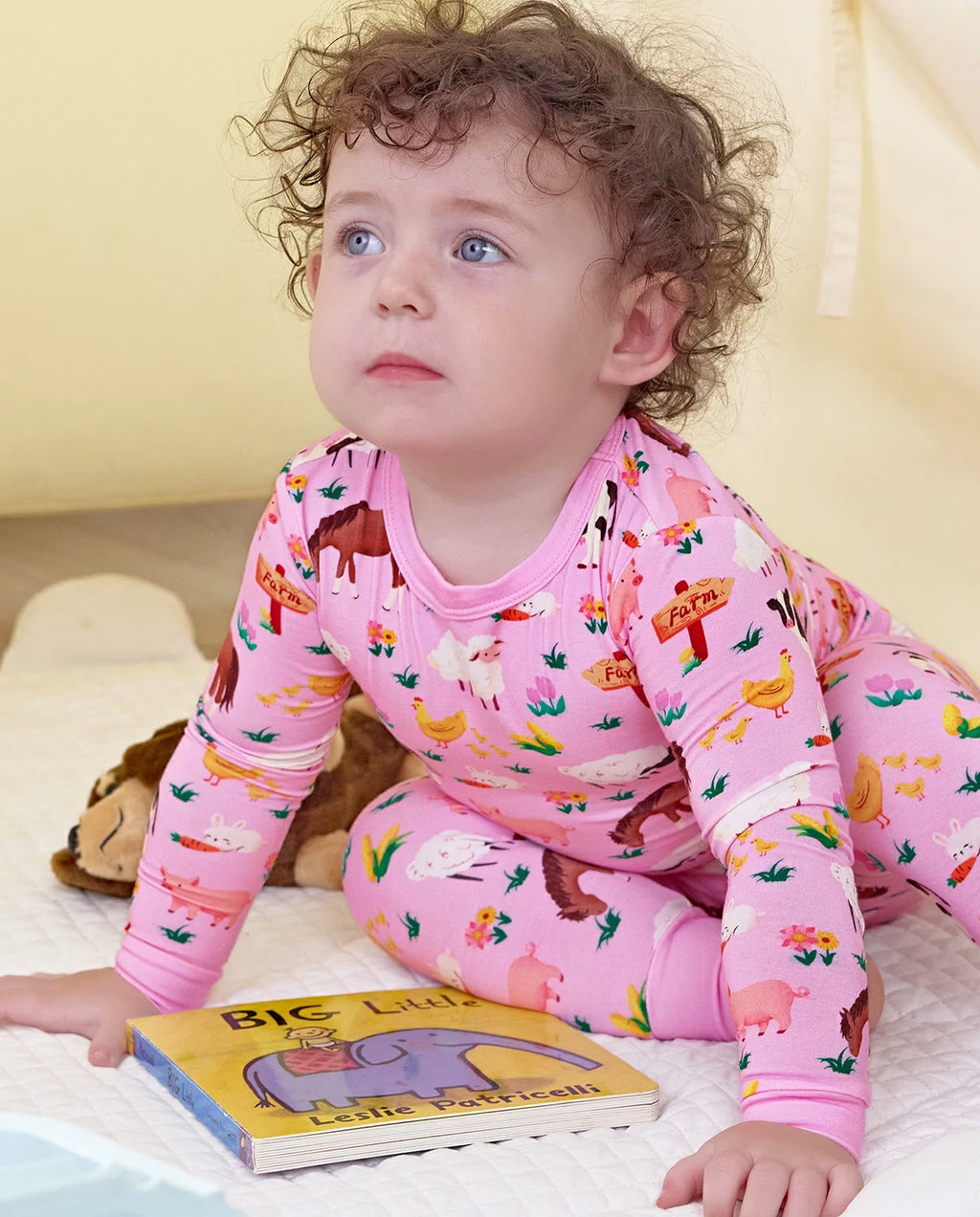 Pink Barnyard Long Two-Piece Pajama Set, Pink Barnyard bamboo long two piece pjs lifestyle 06