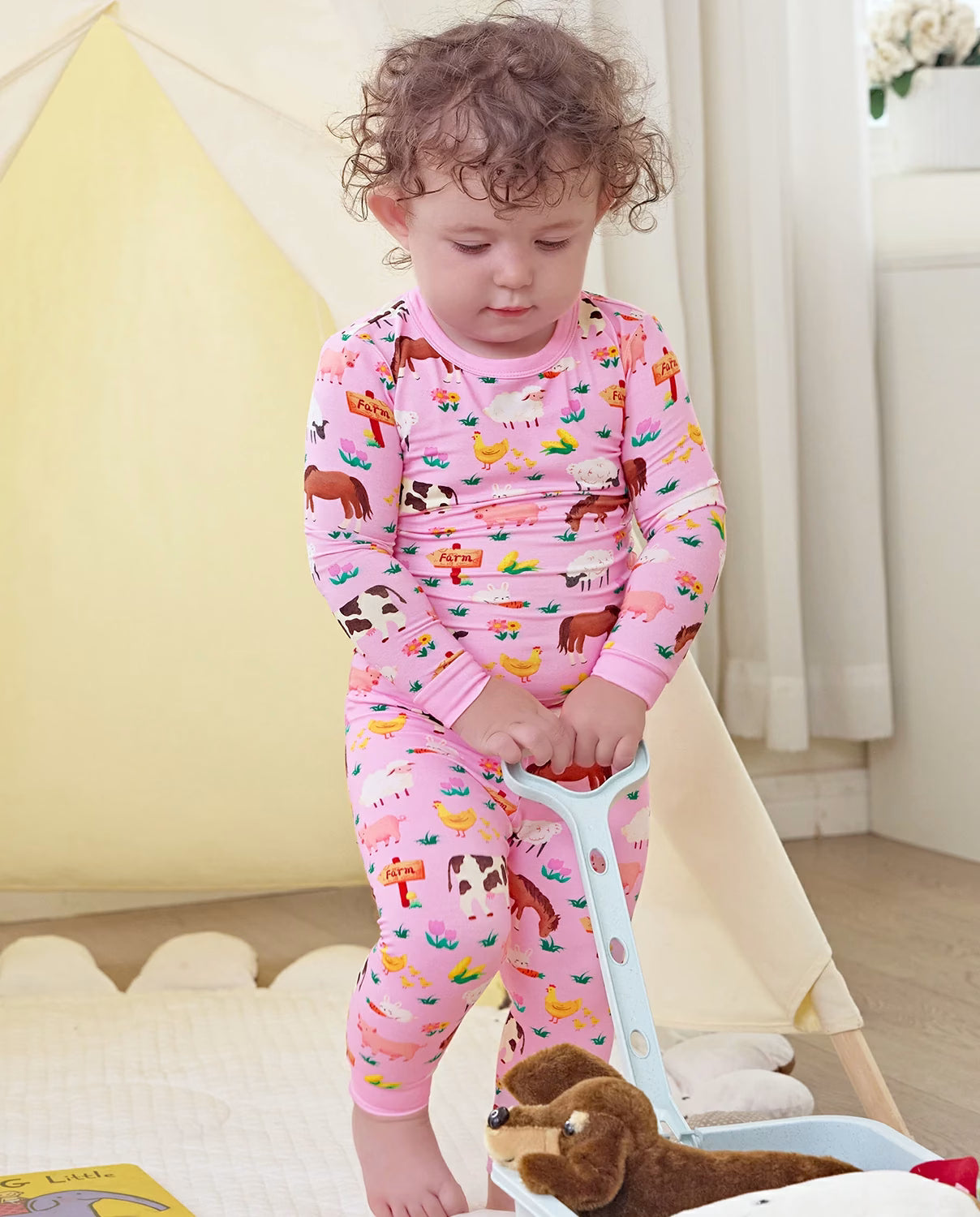 Pink Barnyard Long Two-Piece Pajama Set, Pink Barnyard bamboo long two piece pjs lifestyle 07