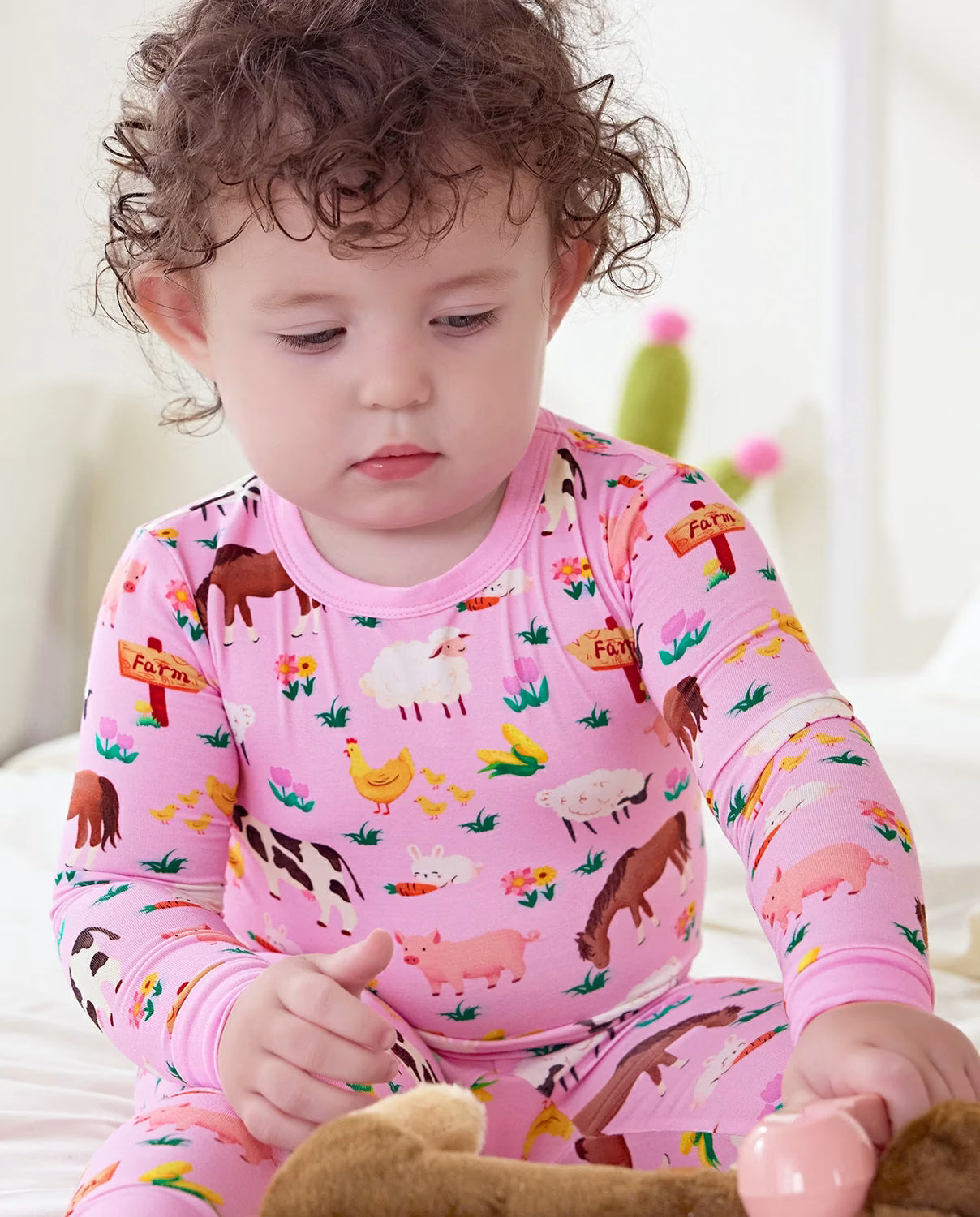 Pink Barnyard Long Two-Piece Pajama Set, Pink Barnyard bamboo long two piece pjs lifestyle 09