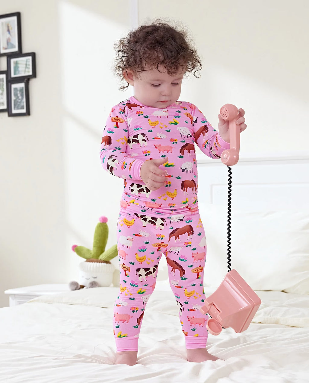 Pink Barnyard Long Two-Piece Pajama Set, Pink Barnyard bamboo long two piece pjs lifestyle 10