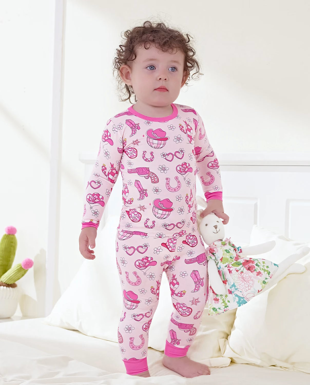 Pink Pistol Long Two-Piece Pajama Set, Pink Pistol bamboo long two piece pjs lifestyle 01