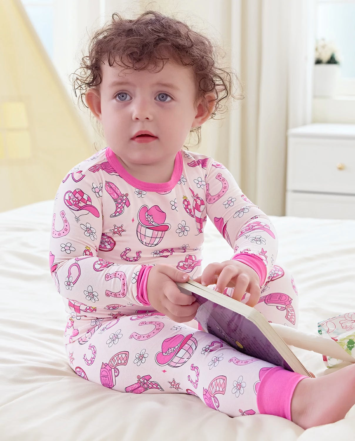 Pink Pistol Long Two-Piece Pajama Set, Pink Pistol bamboo long two piece pjs lifestyle 02