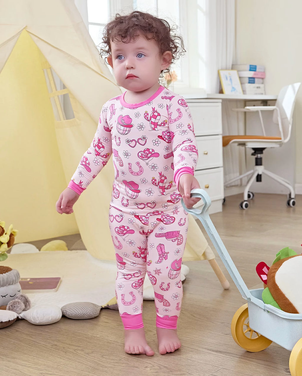 Pink Pistol Long Two-Piece Pajama Set, Pink Pistol bamboo long two piece pjs lifestyle 06