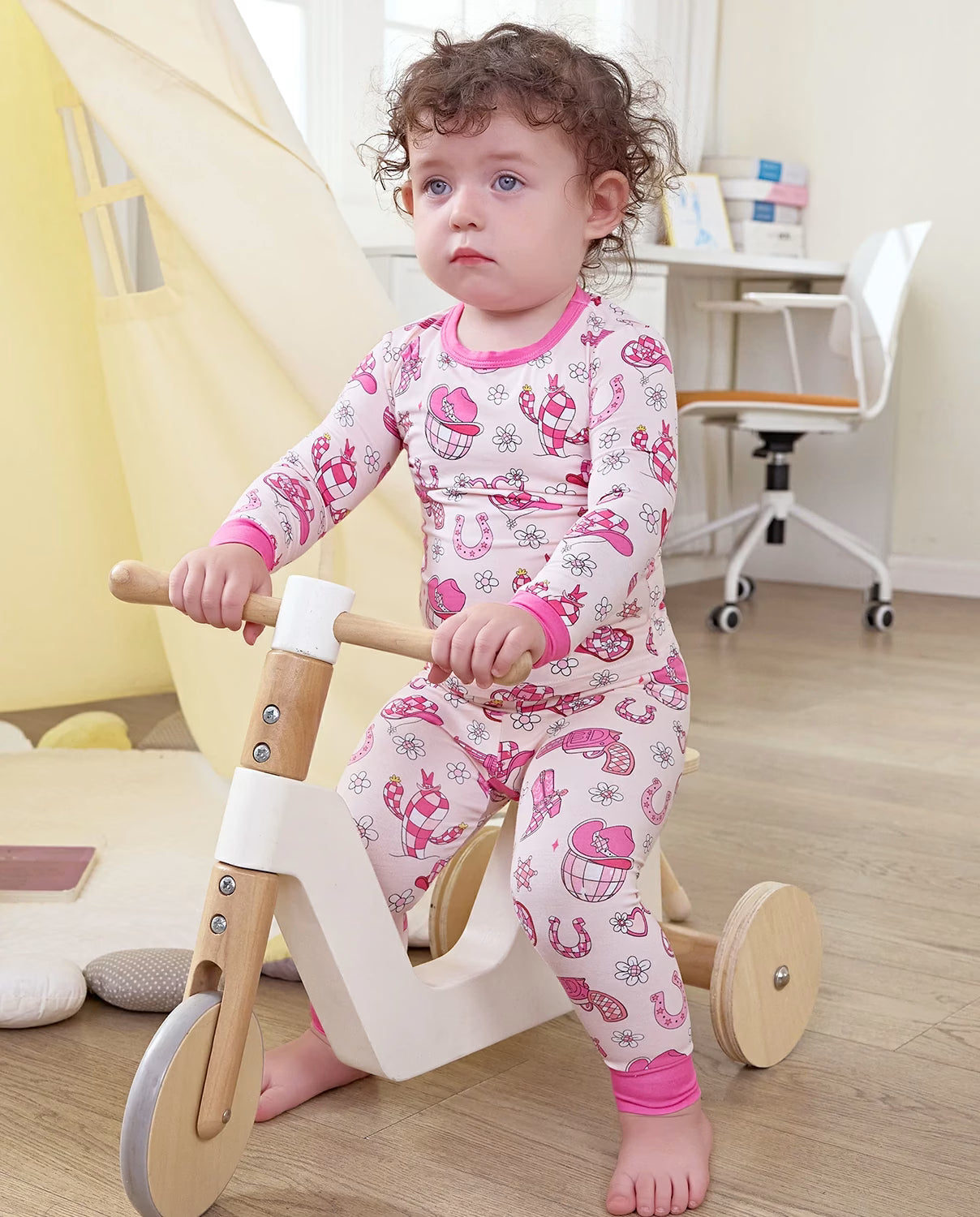 Pink Pistol Long Two-Piece Pajama Set, Pink Pistol bamboo long two piece pjs lifestyle 08
