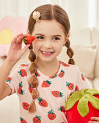 Pink Strawberry Short Two-Piece Pajama Set, Pink Strawberry bamboo short two piece pjs lifestyle 04