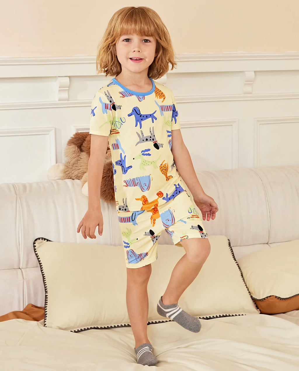 Puppy Bliss Short Two-Piece Pajama Set, Puppy Bliss bamboo short two piece pjs lifestyle 02