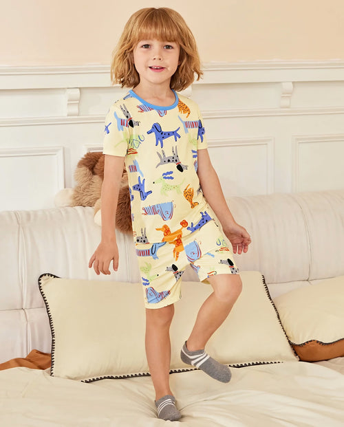 Puppy Bliss Short Two-Piece Pajama Set, Puppy Bliss bamboo short two piece pjs lifestyle 02