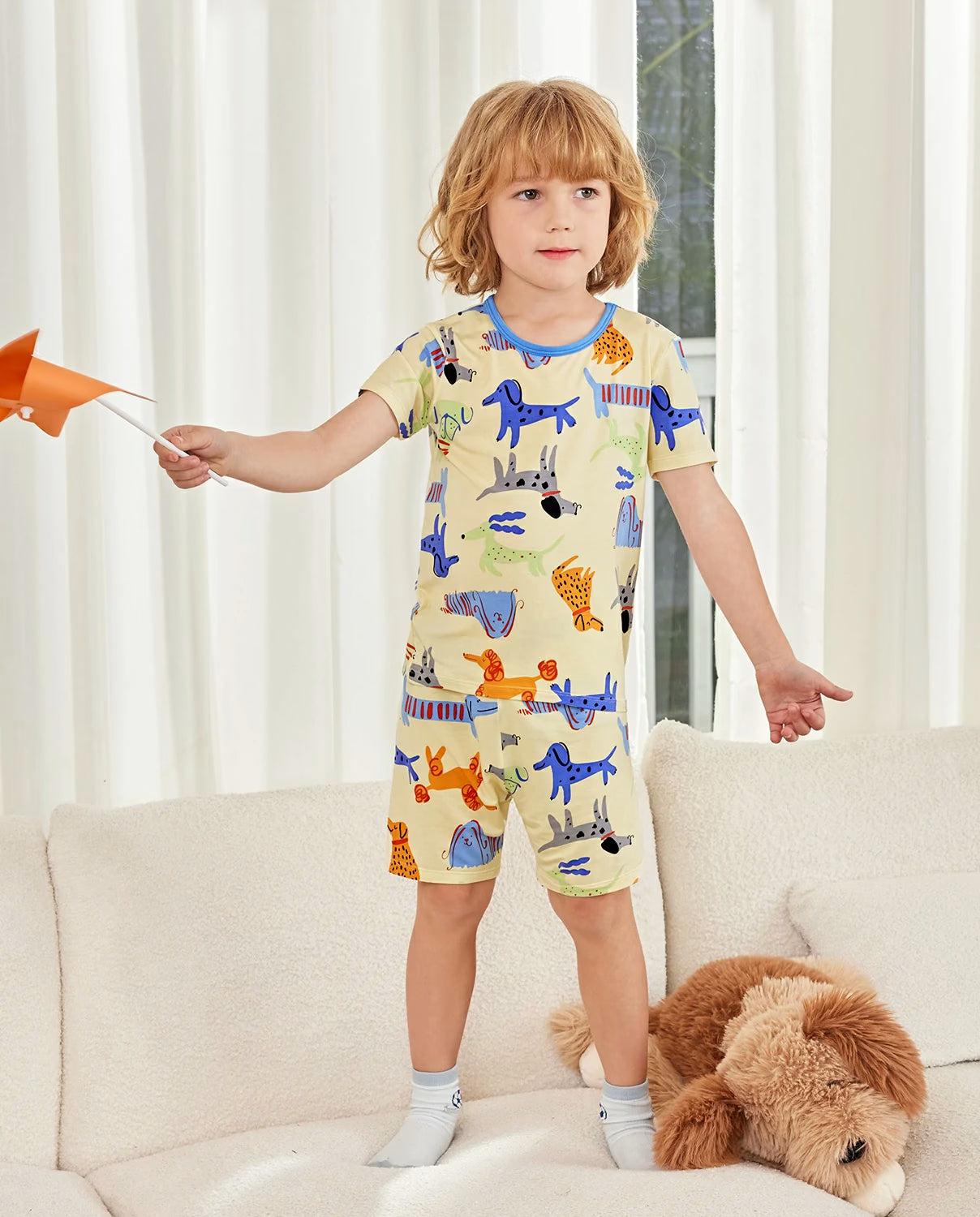 Puppy Bliss Short Two-Piece Pajama Set, Puppy Bliss bamboo short two piece pjs lifestyle 03