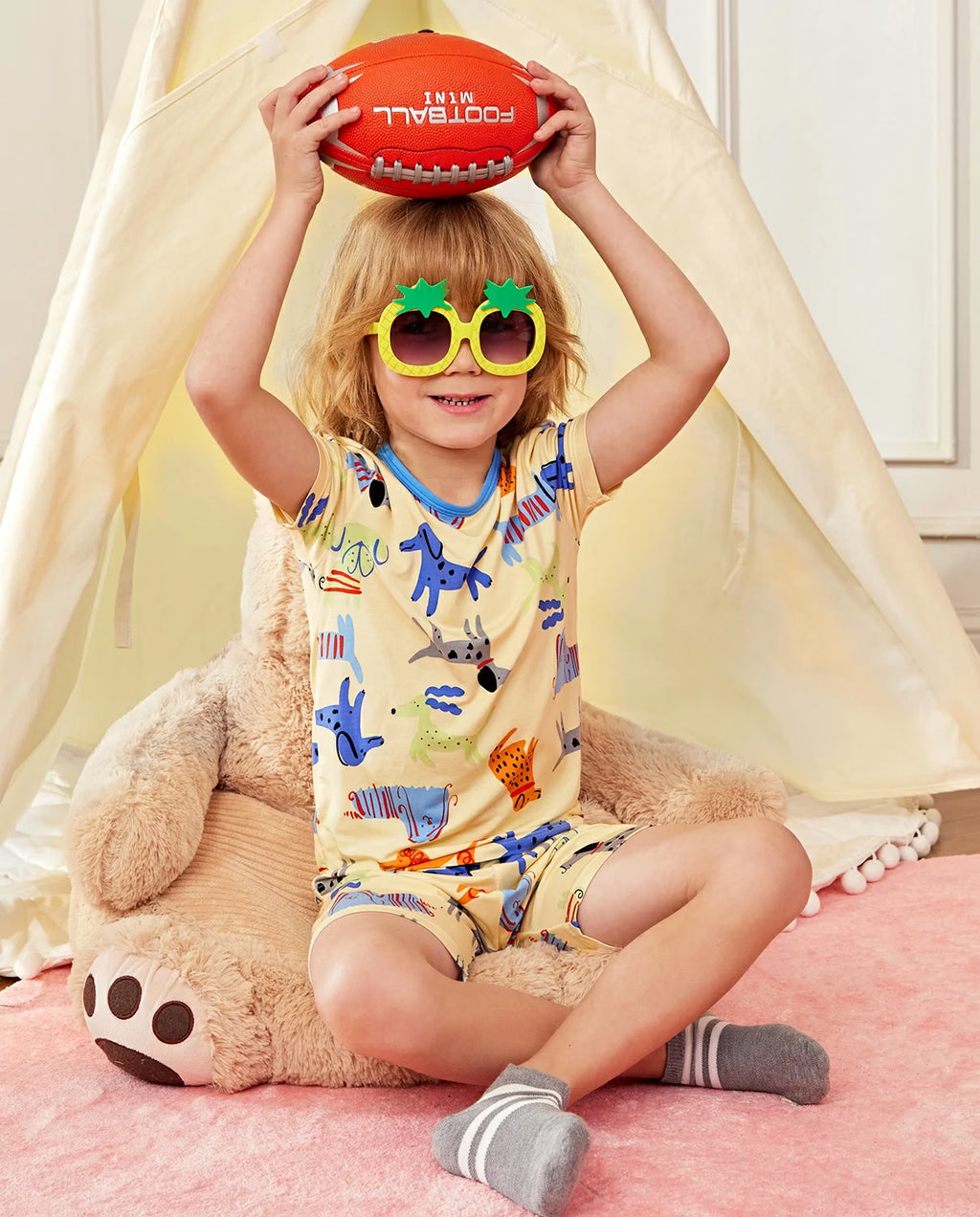 Puppy Bliss Short Two-Piece Pajama Set, Puppy Bliss bamboo short two piece pjs lifestyle 04